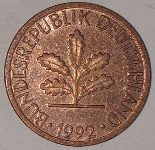 1992 G - 1 PFENNIG - ONE PFENNIG - GERMANY - FEDERAL REPUBLIC - (Copper Plated Steel)
